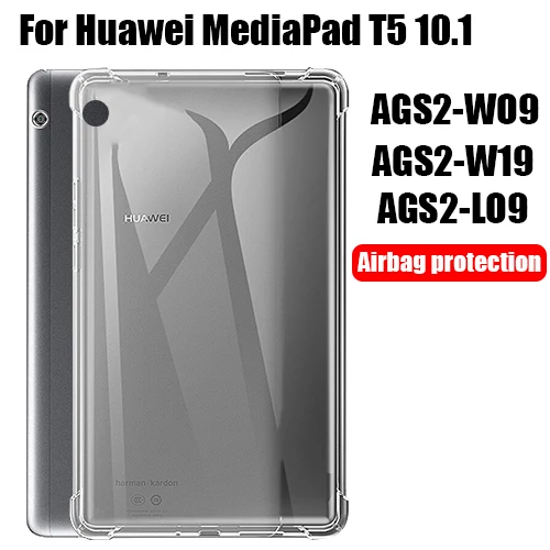 Tablet fall für Huawei MediaPad T5 10,1 Silikon soft shell TPU Airbag abdeckung Transparent schutz tasche für AGS2-W09/W19/L03/L09