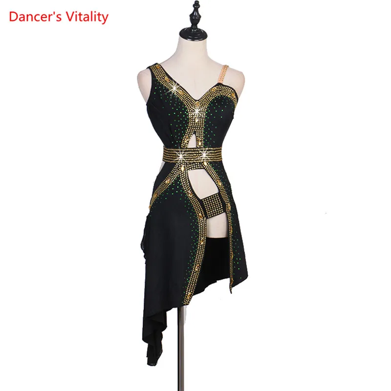 Latin Dance Dress Female Child Adult Temperament Diamond Long Skirt Practice Clothes High-end Custom Performance Clothing