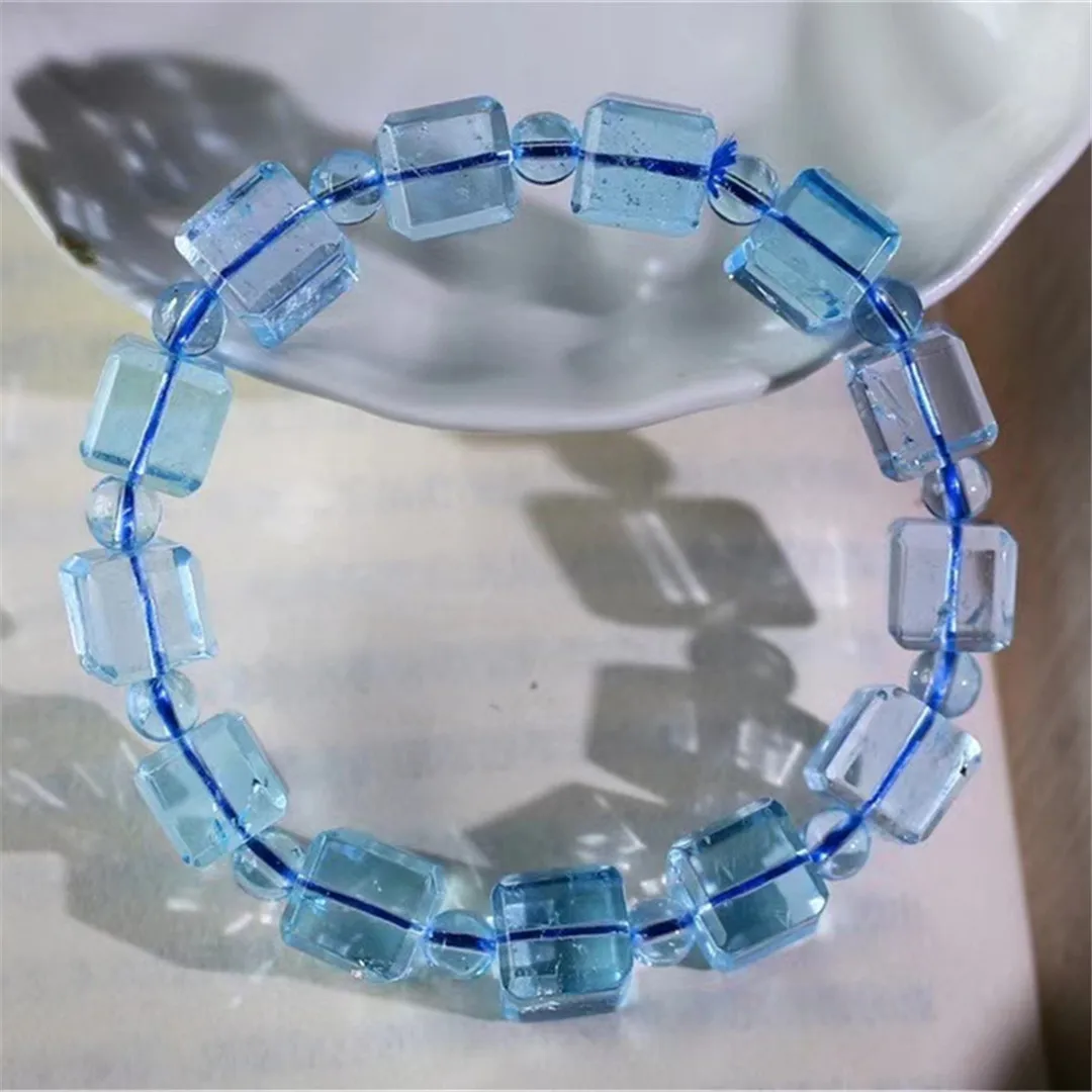 10mm Natural Blue Topaz Quartz Bracelet Jewelry For Women Lady Men Healing Gift Crystal Clear Beads Stone Gemstone Strands AAAAA