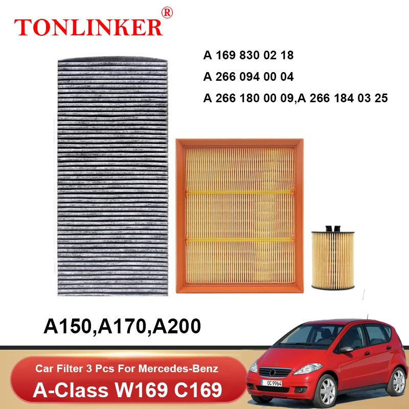 TONLINKER Cabin Air Filter Oil Filter For Mercedes Benz A Class W169 C169 2nd 2004-2008-2012 A150 A170 A200 Set Car Accessories