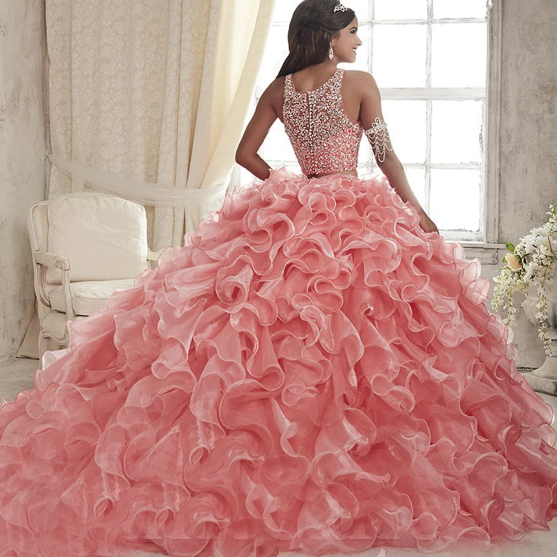 2 Piece Quinceanera Scoop Organza Prom Ball Gown 2018 Sleeveless Zipper vestido de noiva custom made mother of the bride dresses