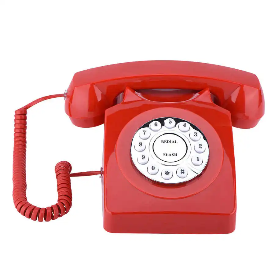 هاتف عتيق بصوت واضح ، طراز عتيق ، عتيق ، تخزين الأرقام ، هاتف أرضي أحمر ، حبال