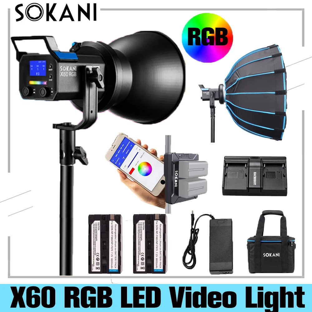 

Sokani X60 V2 RGB LED Light Video Light 2800K-10000K Bowens Mount CRI96 TLCI 95+ Effect Lighting for Photography Photo Video