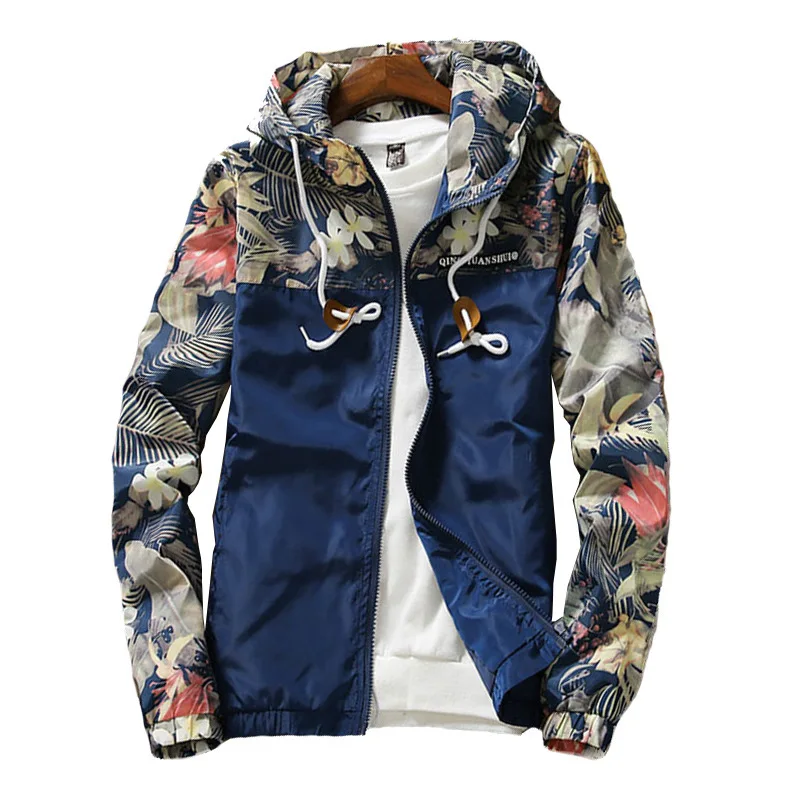 

Men's Jacket Korean Youth Student Jacket Male Wear Spring and Autumn Fashion Clothing Hooded Windbreaker Print Outwear for Men