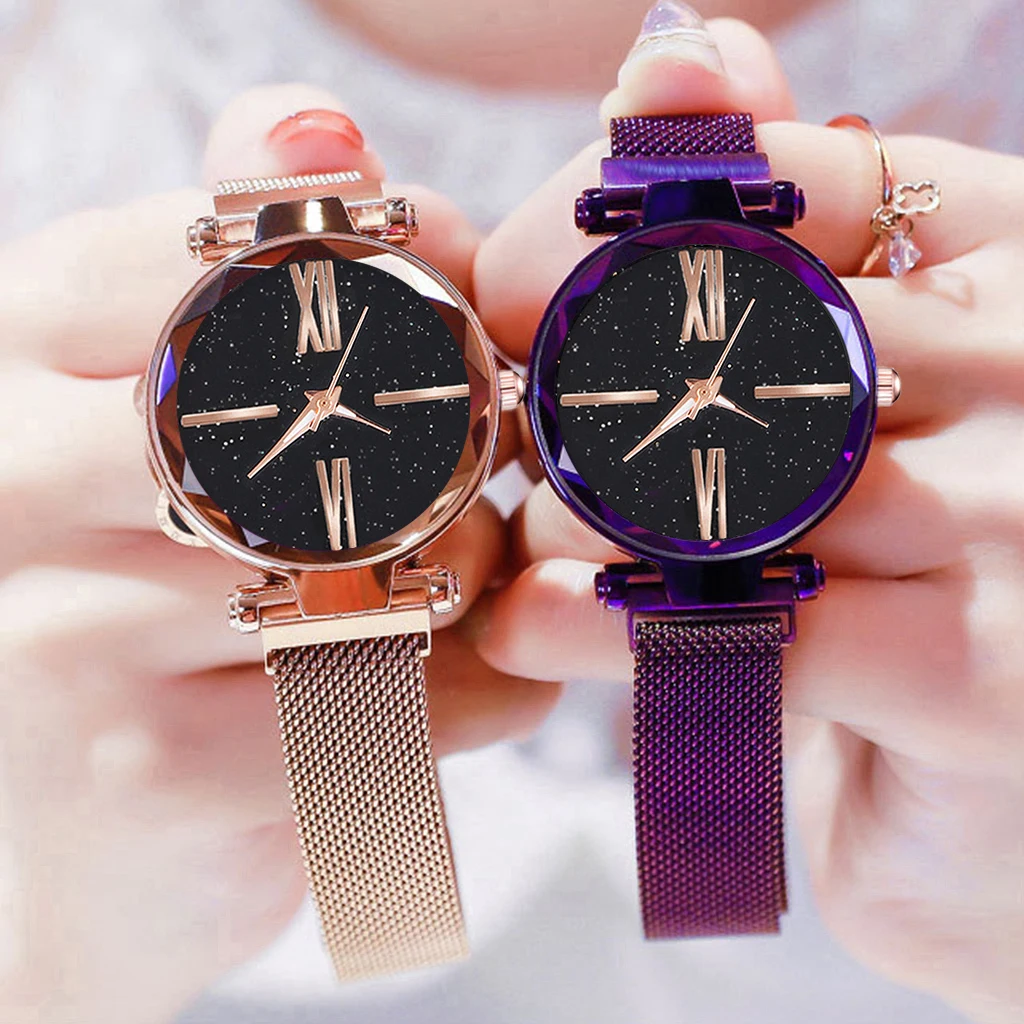 Montres ciel étoilé pour femmes, Montre-bracelet à Quartz, maille magnétique, à la mode