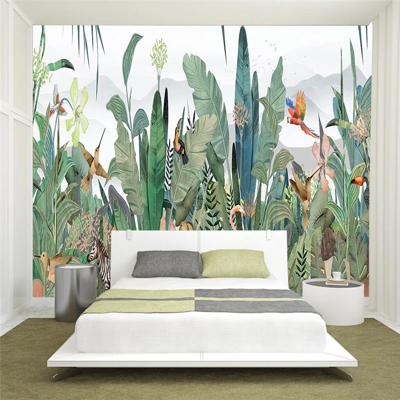 Custom banana tree monkey wallpaper living room wall murals 3D wall stickers nostalgic rainforest mural background wall Stickers