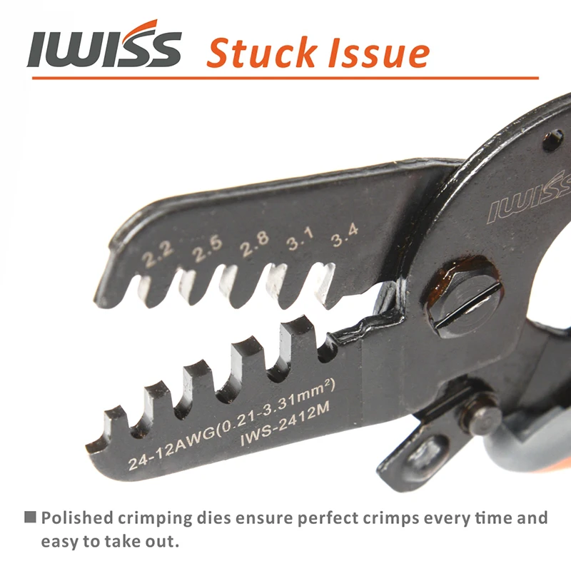 Imagem -05 - Iwiss Mini Ferramentas de Crimpagem Iws2412m Ferramenta de Crimper de Barril Aberto Funciona para Terminais e Conectores Awg2412 Jam Molex Tyco Jst