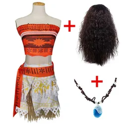 Disfraz de princesa Vaiana Moana para niños y adultos, vestidos con Collar, peluca, vestido de Moana para fiesta de Halloween, disfraces de Cosplay