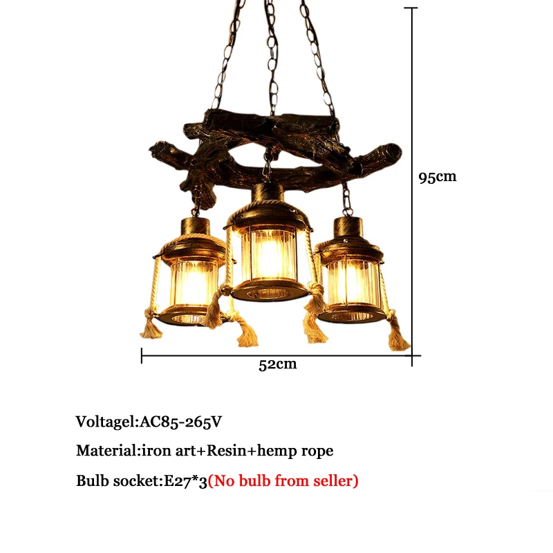 Loft Country Retro Industrial Dining Room Chandelier Light Kitchen Table Lamp Creative Nostalgic Resin Hemp Rope Pendant Lamp