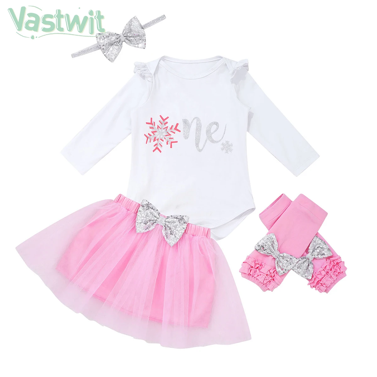 

Baby Girl One Year Dress First 1st Birthday Outfit Summer Girl Snowflake Print Romper+Sequins Party Tutu Skirt 3Pcs Clothing Set