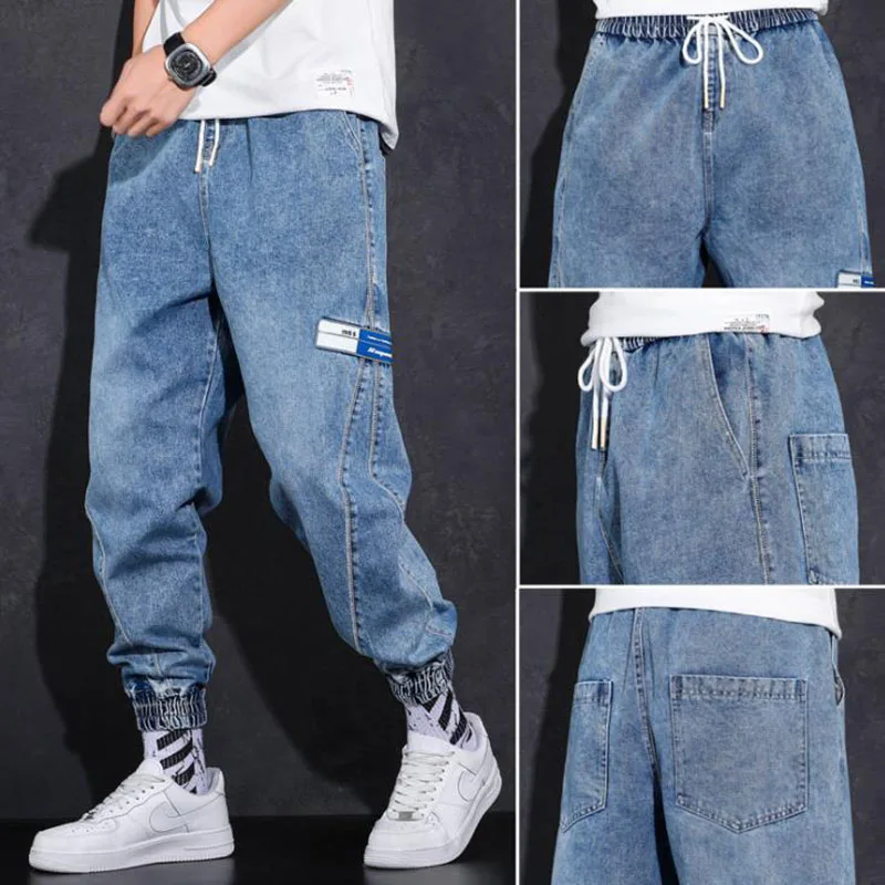 New Streetwear Hip Hop Cargo 2022 Pants Mens Jeans Elastic Waist Harem Pants Men Joggers Jeans Autumn and Spring Men Trousers