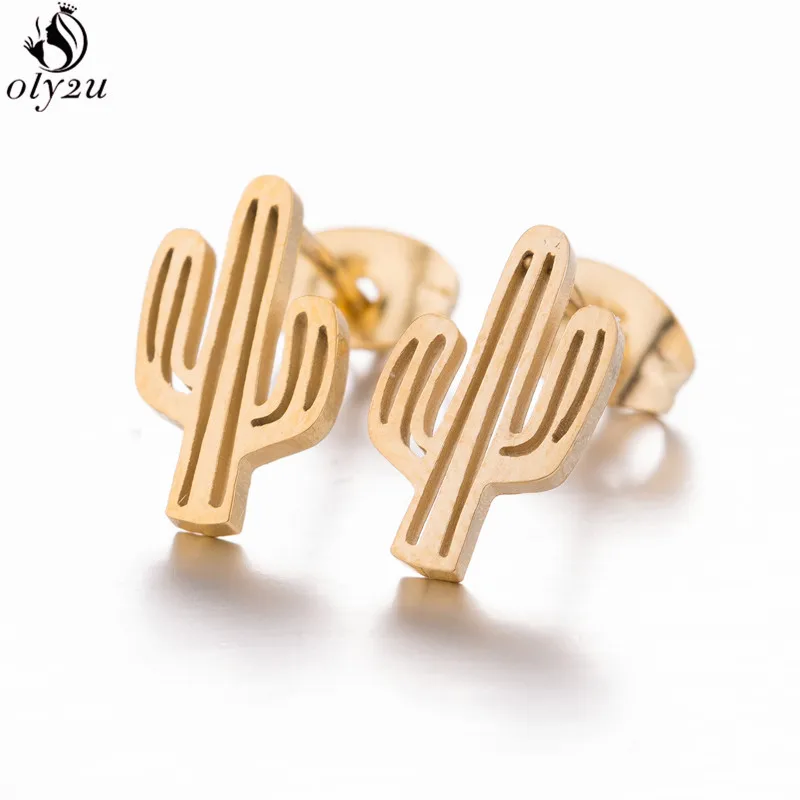 Bohemia Stainless Steel Earrings Women Heart Everyday Jewelry Geometric Cross Rabbit Ballet Star Cactus Earring Studs pendiente