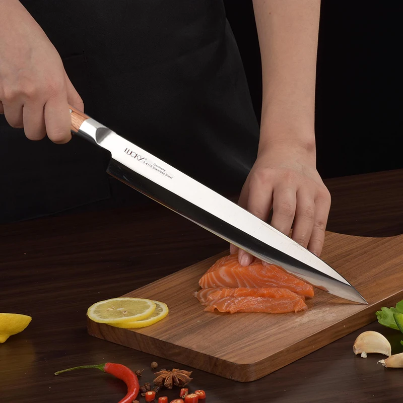 10.5,12inch  Carbon Steel Sushi Filleting Salmon Sashimi Knife With Rosewood Handle