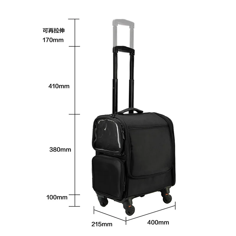 Maquiagem Trolley Case, Maquiagem Bag, Cosmetic Storage, Organizador, Tool Box, Personalizado, Viagem, Grande Capacidade, Oxford, Preto, Beauty