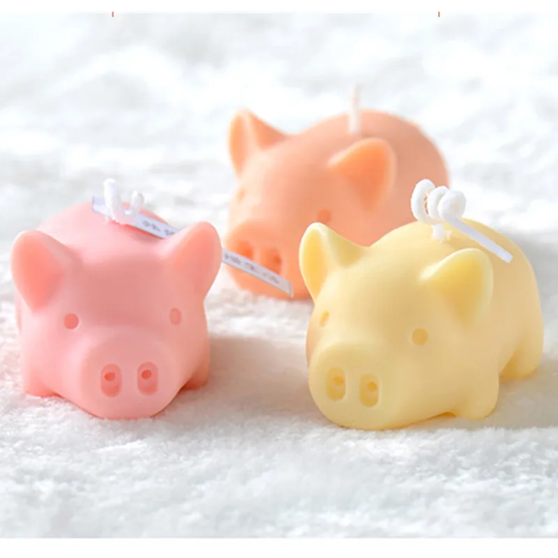 Cute Pig Candle Silicone Mold for DIY Handmade Ornaments Plaster Candle Jewelry Kids Toys Key Chain Fondant Mould  Bakeware