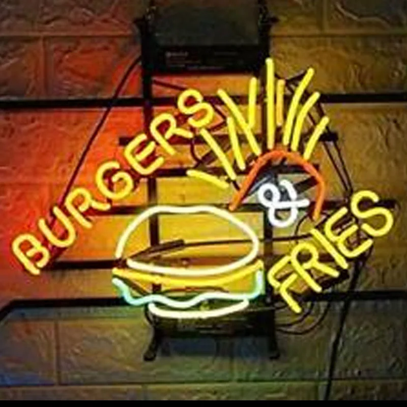 Burger Fries Neon Sign Gift Handcrafted Neon Bulbs Sign Glass Tube Iconic Decorate Room Wall Lamp signs personalized Advertise