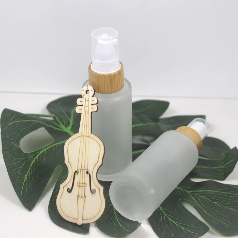 50ml Frosted Glass Lotion Bottle Wood Grain Bamboo Cover Cosmetic Skin Care Product Container Packaging