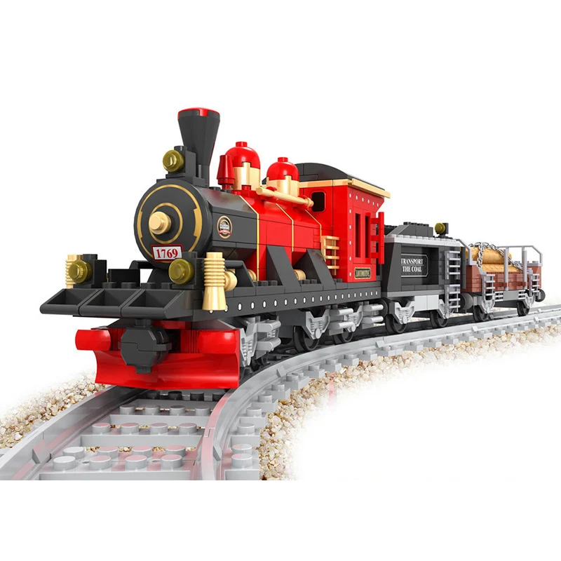 เมืองรถไฟรถชุดบล็อกอาคารสถานีแทร็กรถไฟ Cargo passenger รางอิฐชุดของเล่นก่อสร้าง