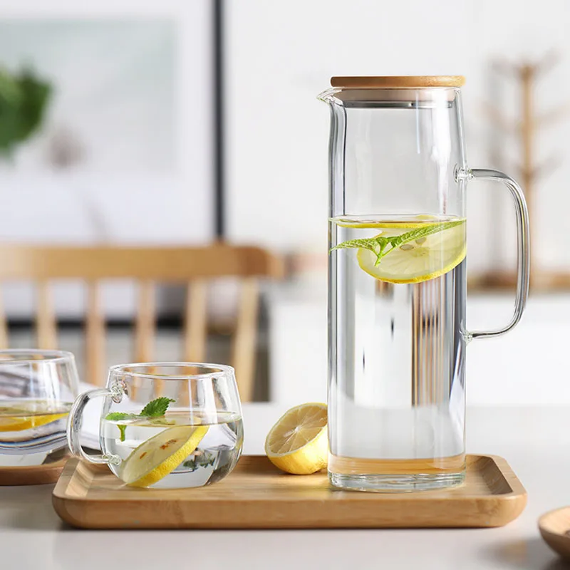 Cold Glass Water Bottle Jar Kettle Transparent Large Capacity Heat Resistant Coffee Pot with Handle Teapot Pitchers 1.0L 1.2L