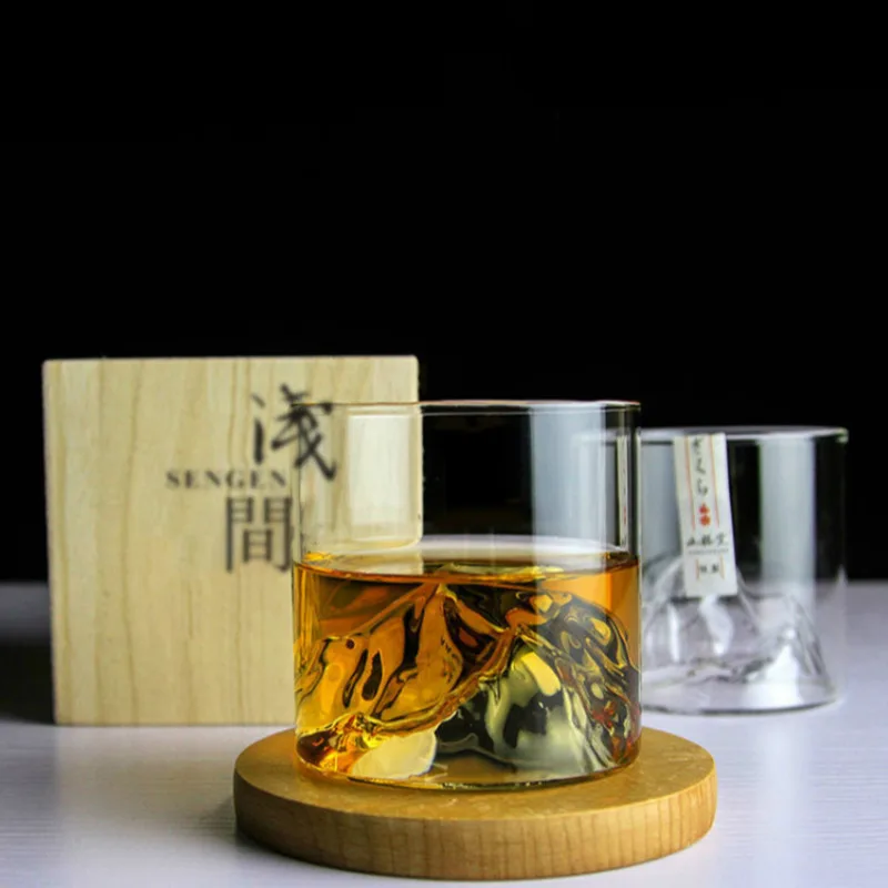 Whisky Cup Japanese Style shallow Mountain Liqueur XO Wine Cup EDO Guanshan Fuji Artwork Wooden Gift wooden Box Whiskey Glass