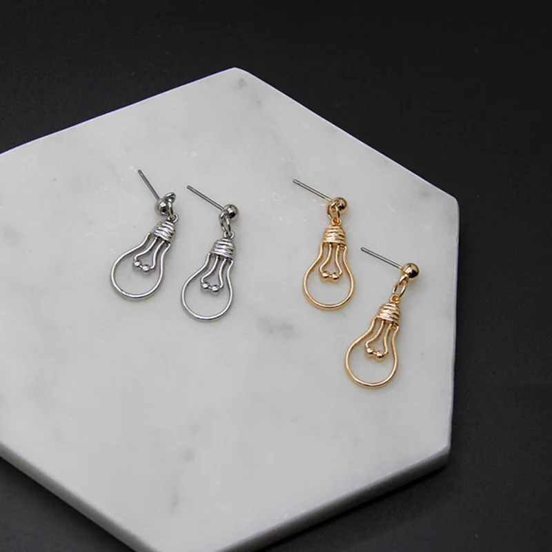 Unique Design Light bulb Drop Earrings for Women Creative Simple Metal Pendant Earrings Interesting Jewelry Friends Gifts