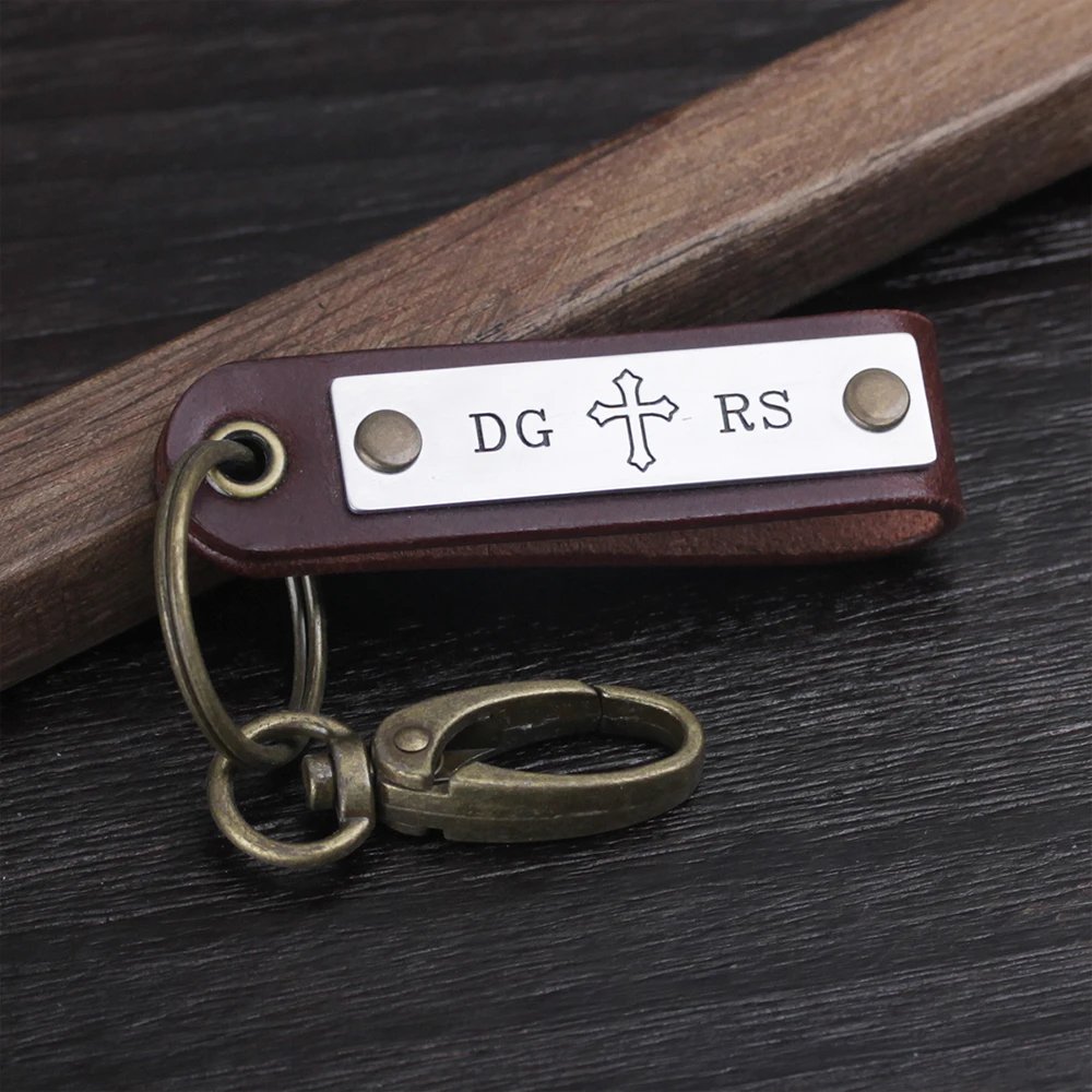 Infinity Leather Keychain - Initials Name Keyring- Personalized Mens Name Leather Key ring - Mens Gift