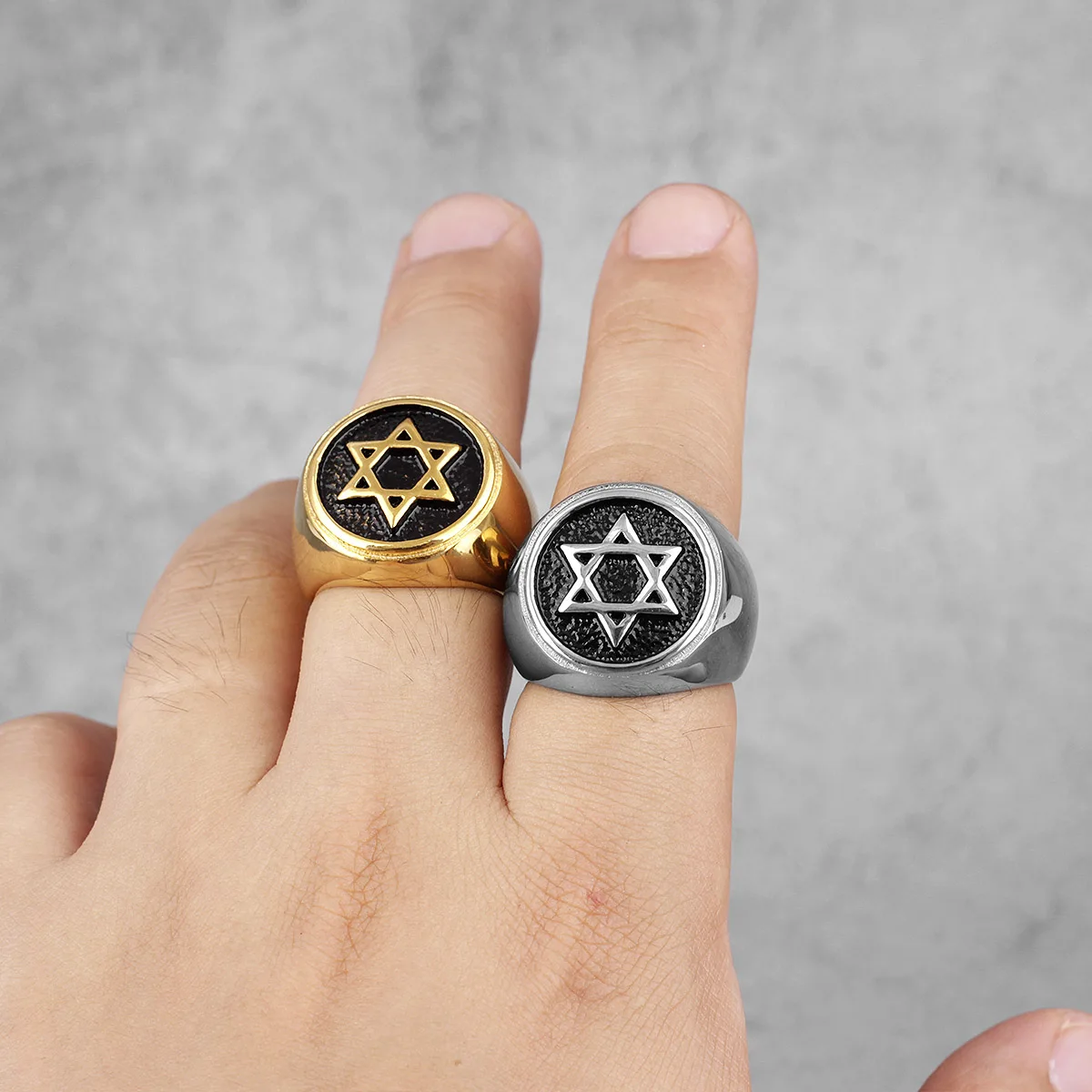Judaism Hexagram Star of David Stainless Steel Mens Rings Punk Hip Hop for Male Boy Biker Jewelry Creativity Gift Wholesale