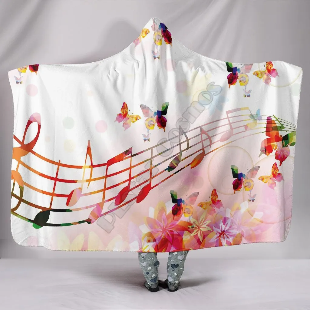 

Colorful Butterelies Musical Notes 3D Printed Wearable Blanket Adults For Kids Various Types Hooded Blanket Fleece blanket