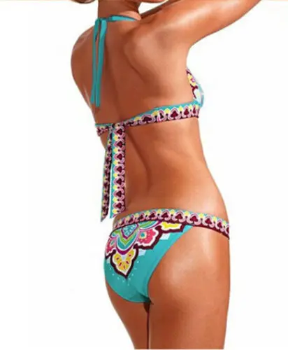 Conjunto de Bikini con estampado étnico para mujer, traje de baño Sexy de vendaje con realce, ropa de playa, novedad de verano