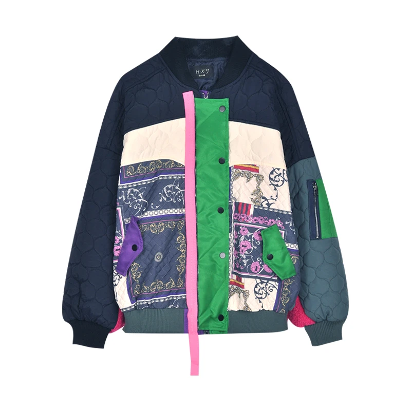 Korobov Korean Harajuku Ulzzang Women Coats Vintage Hit Color Patchwork Oversize Female Jackets Streetwear Warm Parkas Coat