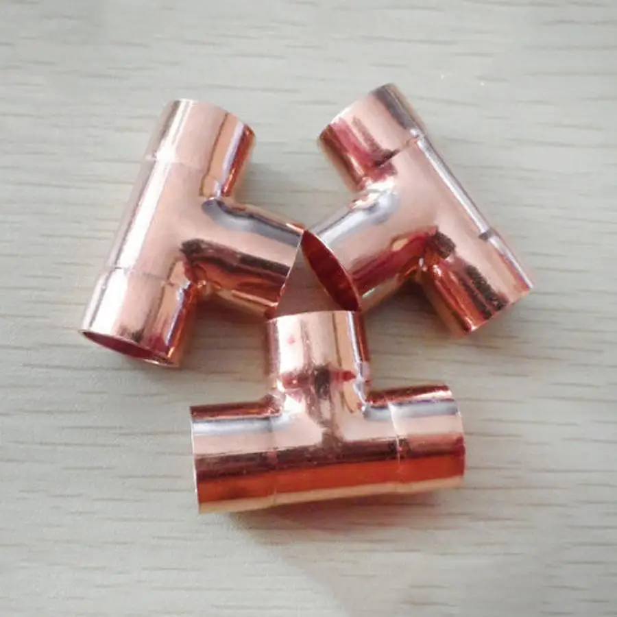 15mm Inner Dia x1mm Thickness Copper Equal Tee Socket Weld End Feed Coupler Plumbing Fitting Water Gas Oil