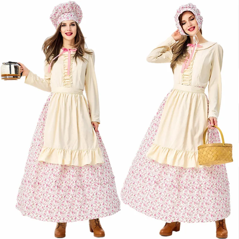 Halloween Carnival Party Wolf Grandma Cosplay Suit Farm Maid Costume Coffee Pastry Chef Maid Long Dress