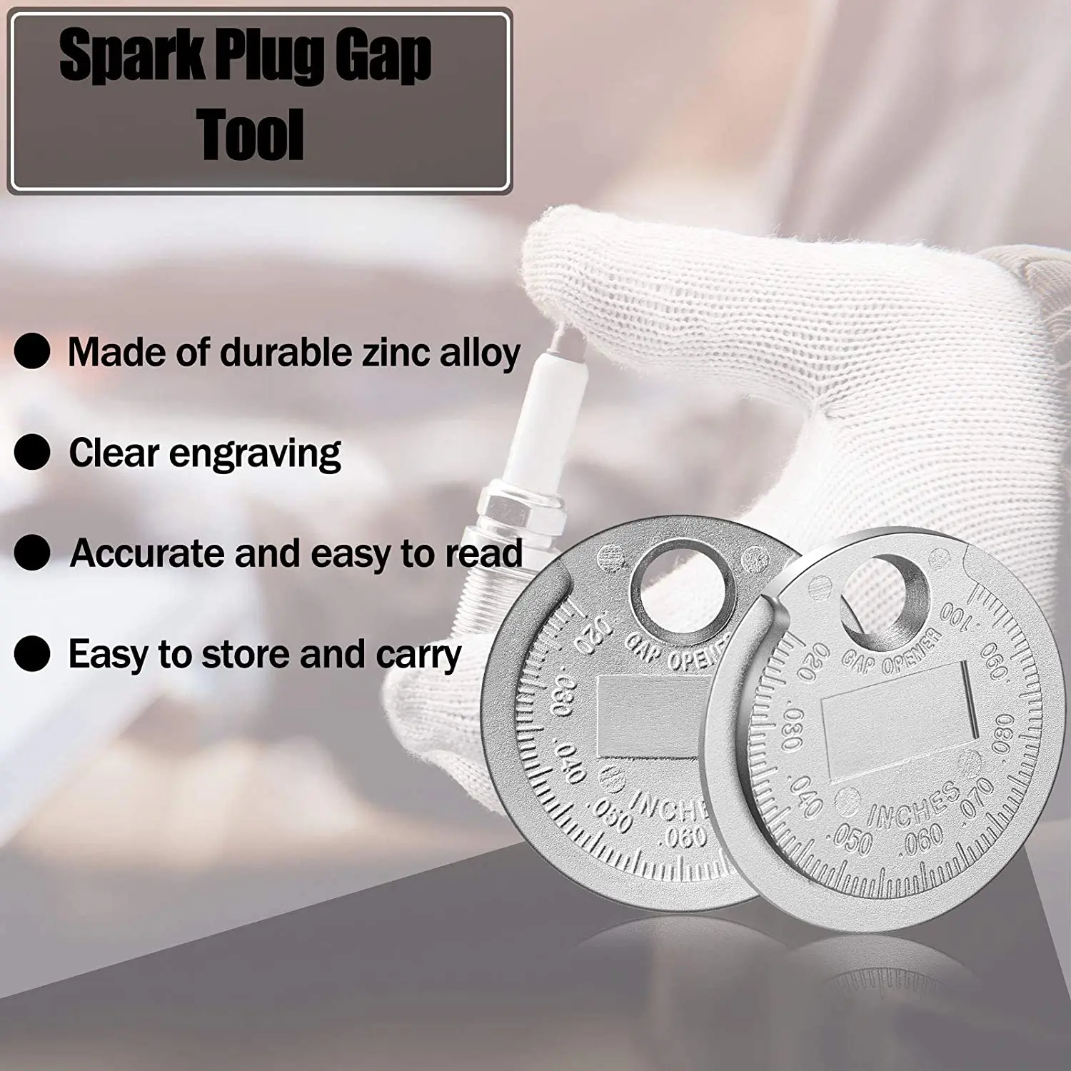 1 Pcs Coin-Type Spark Plug Gap Tool Scaled  from 0.020 to 0.100 Inch Spark Plug Gap Gauge Measuring Tool