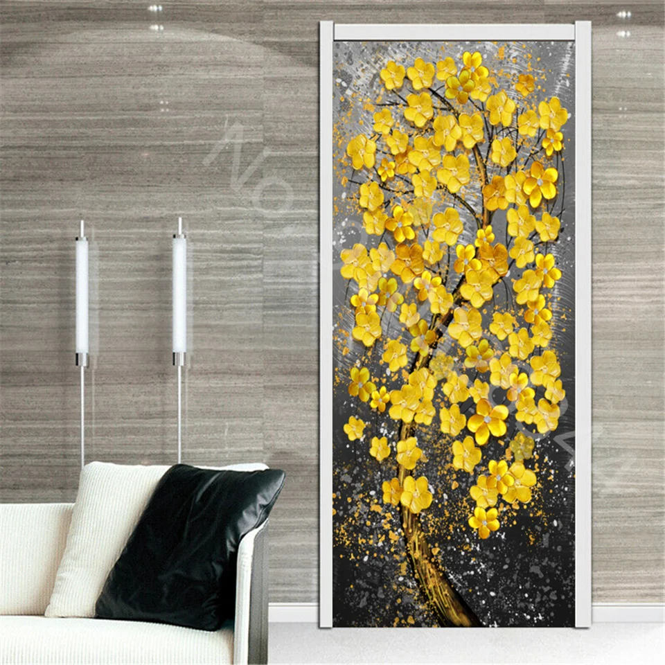 Oil Painting Door Sticker 3D Self-Adhesive Wallpaper For Porch Living Room Decoration Mural Interior Doors Cover Home Design Art