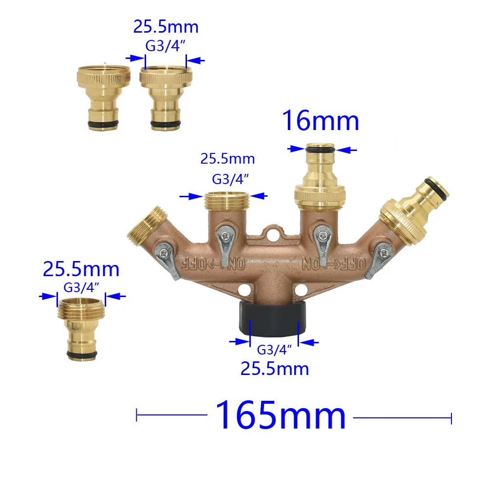 Rura ogrodowa do podlewania 4 Way Splitter mosiądz z 3/4 \