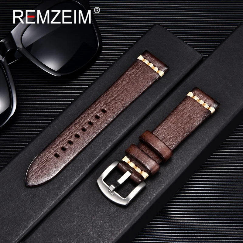 REMZEIM 18 20 22 24mm Oil Skin Genuine Leather Strap For Samsung Galaxy Watch 46mm Gear S3 Frontier Classic Watchband 7 Color