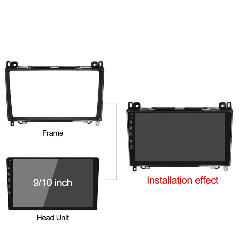 Alloggiamento in plastica anteriore da 9 pollici per benz b200 2004-2012 telaio in plastica anteriore per autoradio con spine per cavi set completo