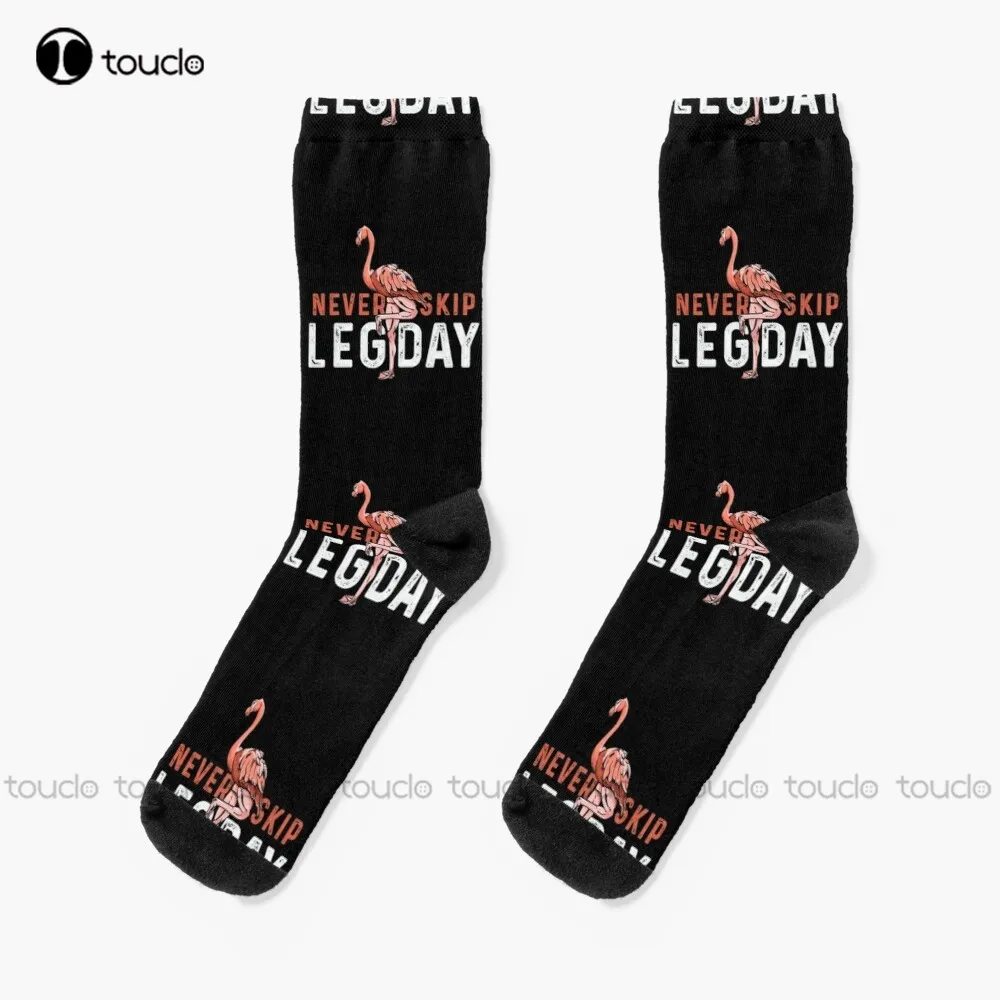 New Never Skip Leg Day - Funny Fitness Flamingo Socks Orange Socks Personalized Custom Unisex Adult Socks Teen Socks