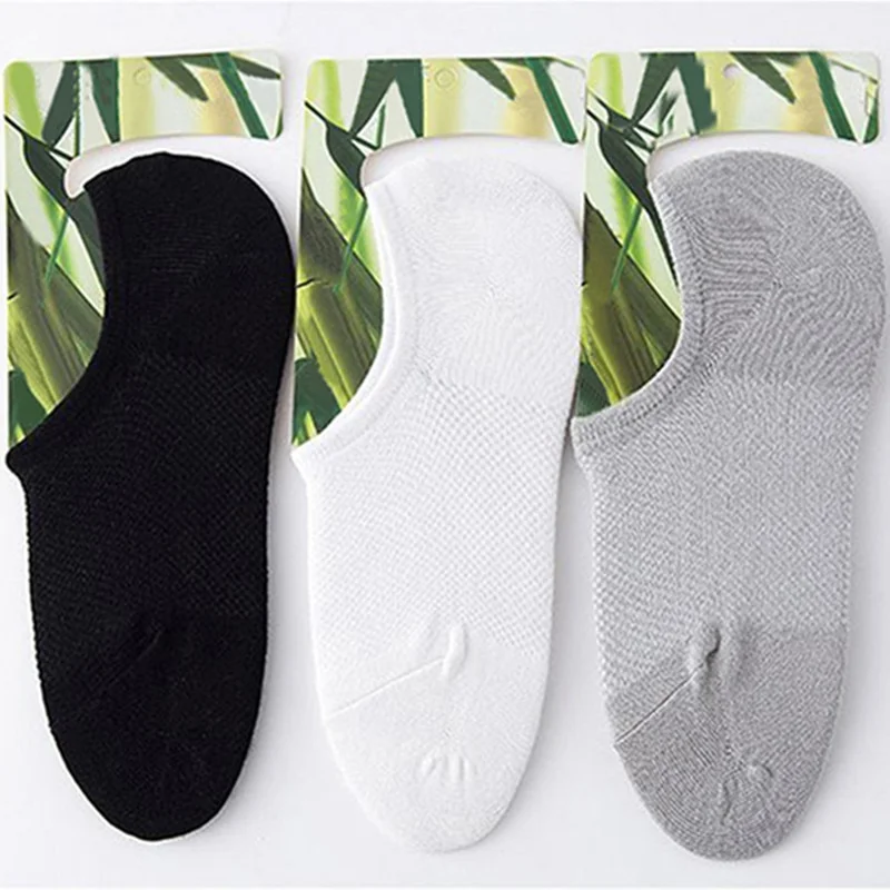 

Men Short Ankle Socks Invisible Bamboo Fiber Mesh Casual Solid Thin Silicon Anti-skid Boat Socks Low Cut Socks Breathable 1Pair