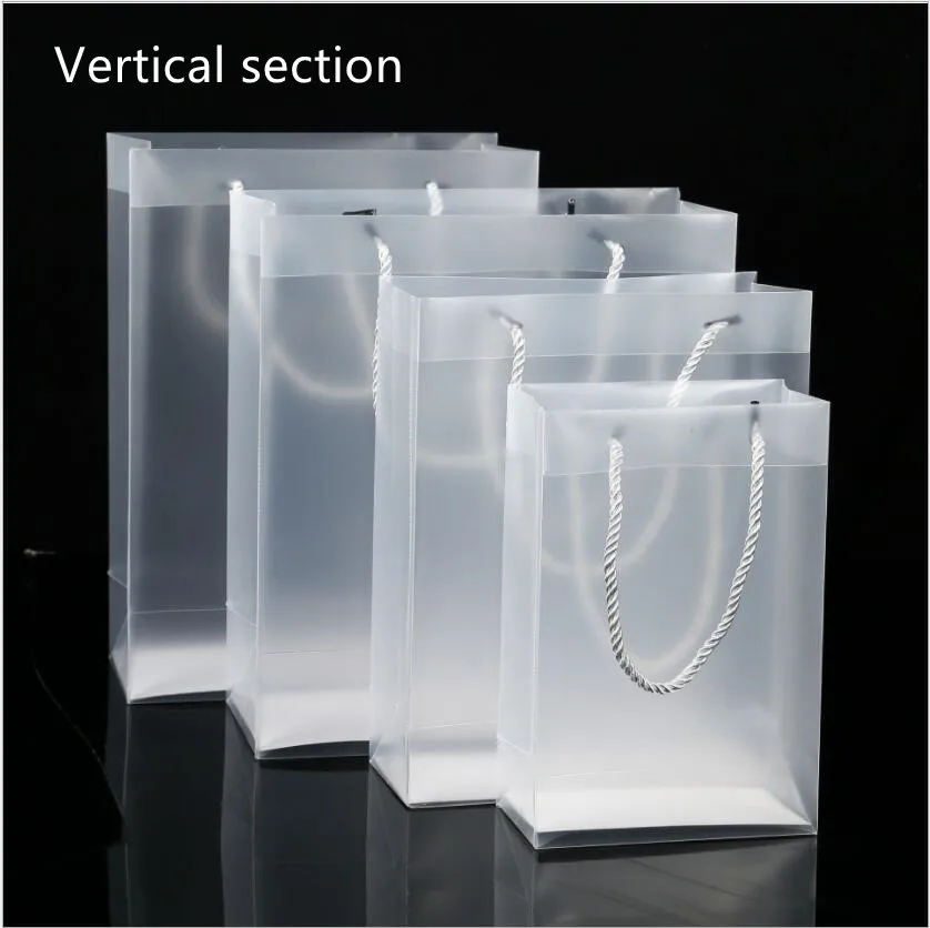 Plastic Gift Bag with Handle, Frosted Transparent PP Bags, Wedding Shopping, Clothes Packaging, PVC Bag with Handle,10Pcs