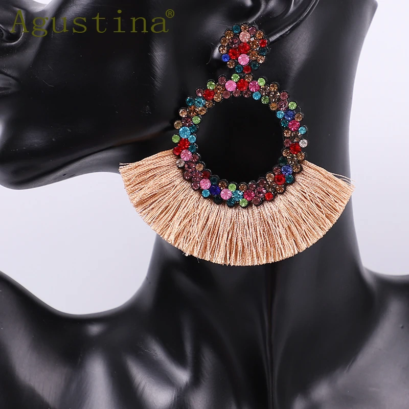 Agustina Tassel Earrings For Women Fashion Drop Earrings Jewelry   Earrings Punk Rhinestone red Earring Bohemian Round Earings