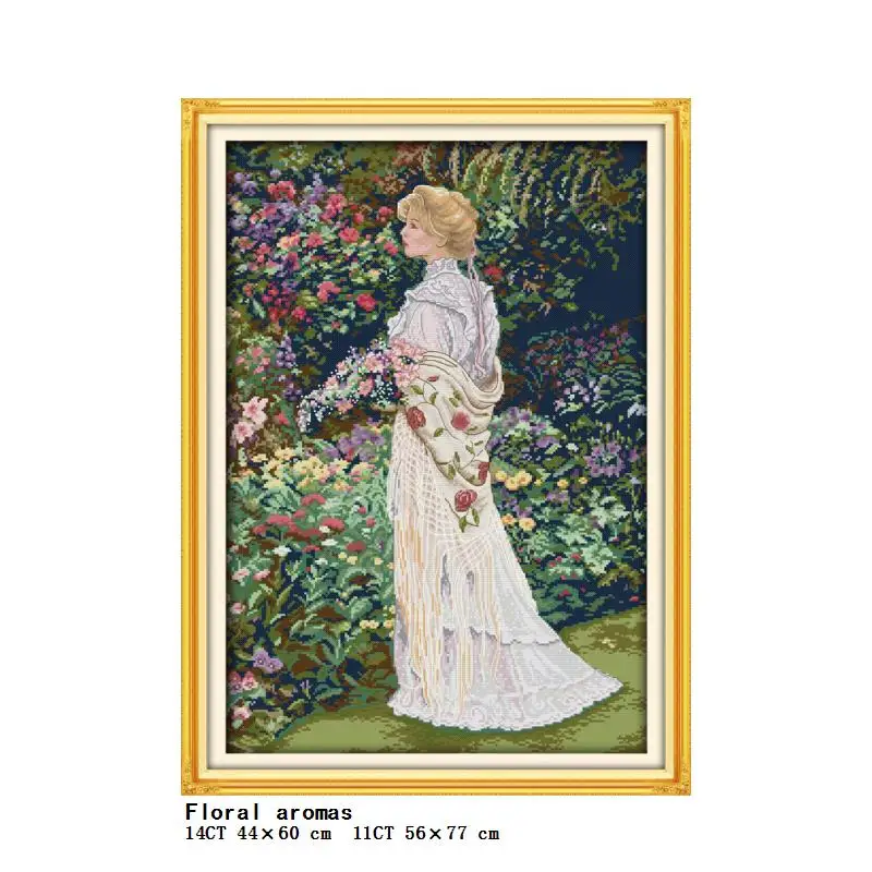 Garden picking the flower and smelling flower girl series count and stamping cross stitch 14CT11CT embroidery kit needlework kit