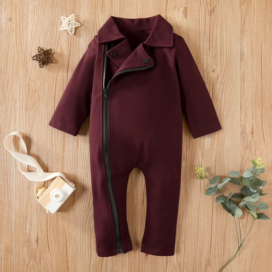 PatPat New Spring And Autumn Baby Gentleman Solid Jumpsuit for Baby Boy Bodysuits Clothes Solid Big Lapel Long-sleeve Jumpsuit