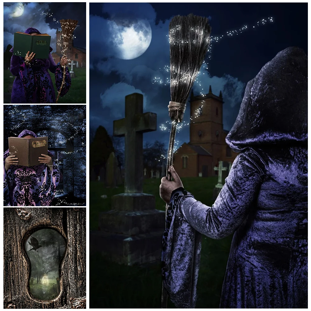 Skeleton In Abbey Ruins With Skulls Art Canvas Painting Witch Magic Book Poster And Print For Living Room Decorwall Art Unframed