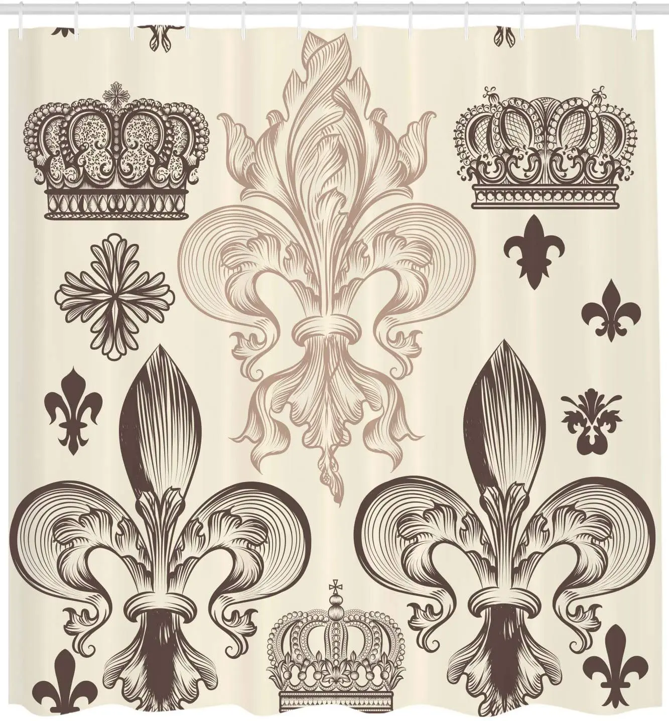 Fleur De Lis Shower Curtain Heraldic Pattern with Fleur-de-Lis and Crowns Tiara Coat of Arms Knight Bathroom Decor Set