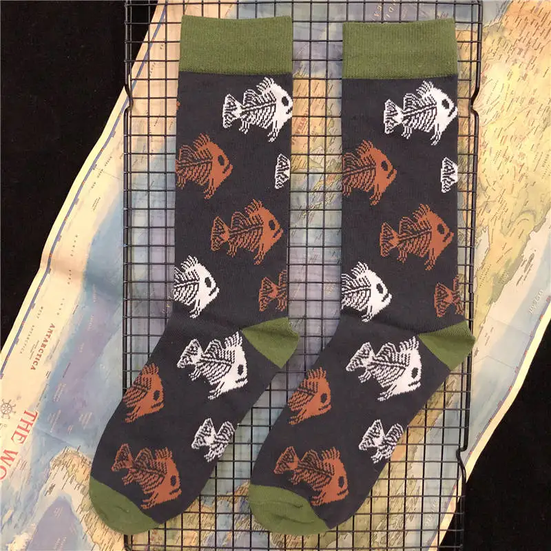 Adult Crew Cotton Socks Piranhas Piranha Skeleton Bone Human Skull Skulls INNCH OFFICIAL Original Design 2021 Street Fashion Sox