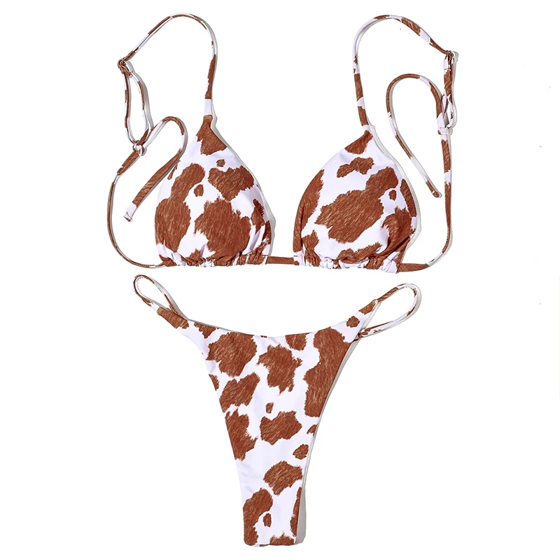 ZTVitality Sexy Bikinis Push Up Bikini 2021 Newest Straps Padded Bra Cow Print Bandage Swimsuit Low Waist Swimwear Women Biquini