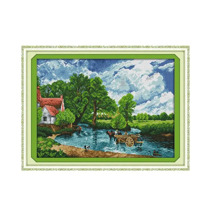 Wading in a river cross stitch kit DIY hand embroidery set craft handmade needlework cross-stitching DMC color Dreamfounder