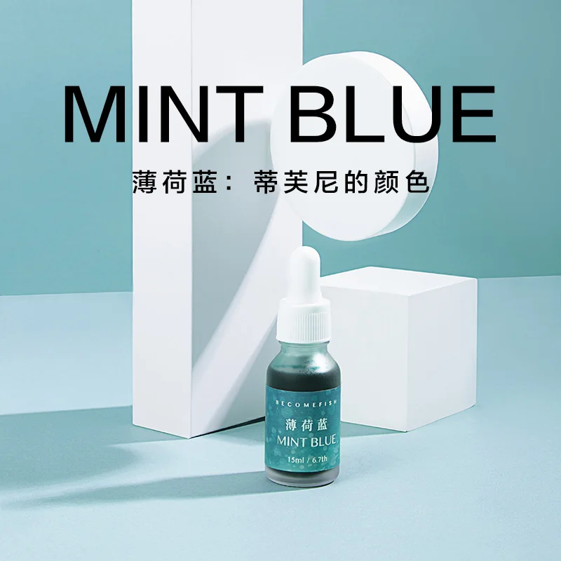 BECOMEFISH Mint Blue Limited Color INK Homemade Gold Powder Fountain Pen Ink  15/50ml