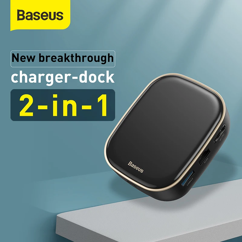 Baseus 6 Ports Type-C HUB Adapter AC Multifunctional CN EU Charger 2-in-1 Hub 60W High Power Quick Charger for Phone Computer